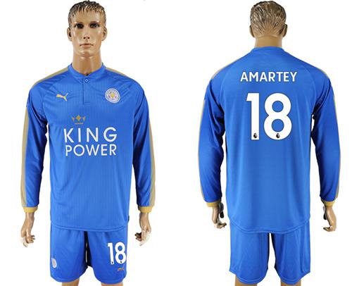Leicester City #18 Amartey Home Long Sleeves Soccer Club Jersey